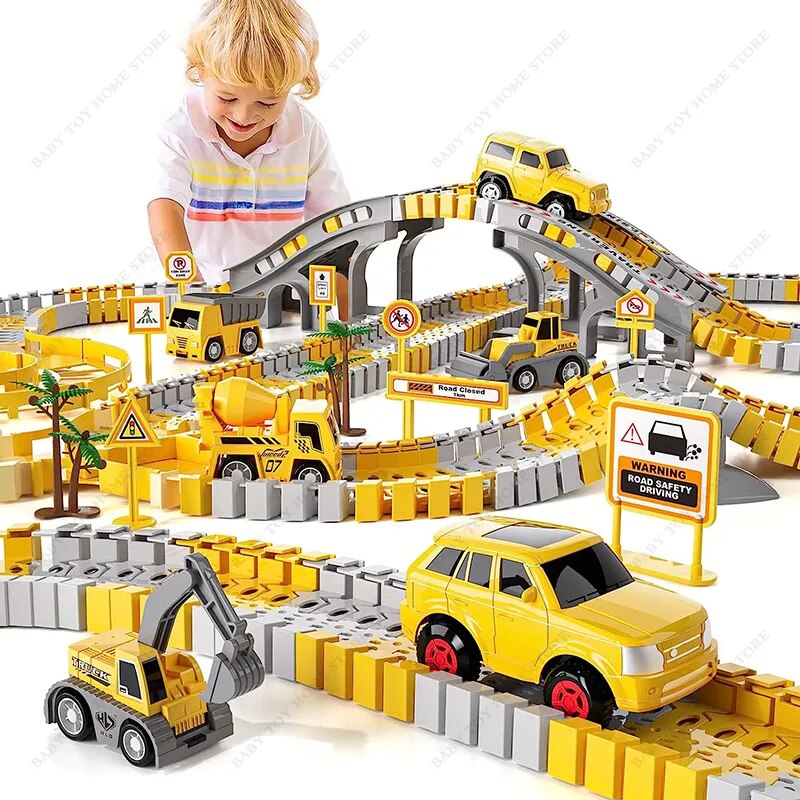Construção de Pistas de Corrida Meninos Brinquedos com Brincar Carros de Engenharia e Pista de Corrida Playset Criar Engenharia Estrada Presentes Brinquedos para Crianças