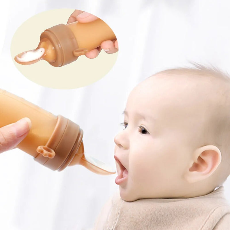 Bebê Alimentação Mamadeira + Mordedor Bebê Silicone Pasta de Arroz Cereal Alimentação Squeeze Alimentador de Colher de Garrafa para Utensílios de Recém-Nascido