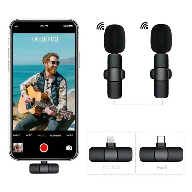 2.4G Wireless Lavalier Microphone Audio Video Recording Lapel Microphones for iPad/Android/Xiaomi/Samsung Live Game Broadcast
