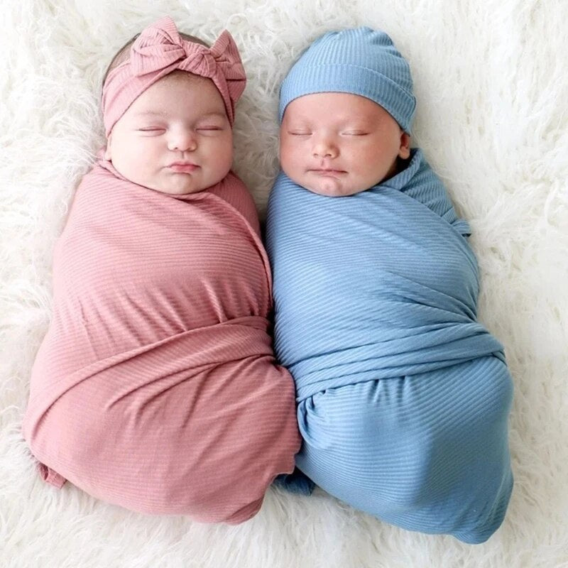 Bebê recém-nascido de algodão Swaddle Wrap Toalha com chapéu headband 2pcs/set para recém-nascidos Baby Girls Meninos Fotografia Props Gift Supplies
