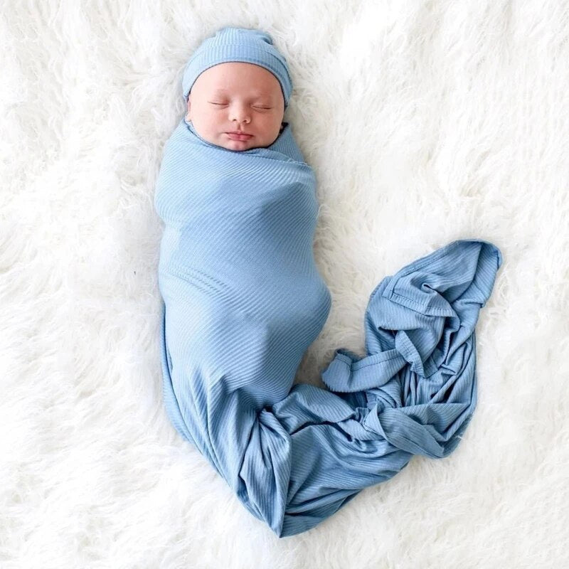 Bebê recém-nascido de algodão Swaddle Wrap Toalha com chapéu headband 2pcs/set para recém-nascidos Baby Girls Meninos Fotografia Props Gift Supplies